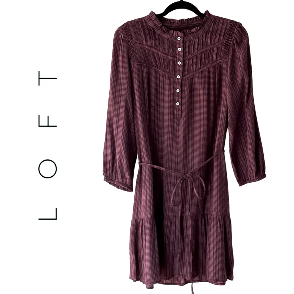 LOFT | LONG SLEEVED RUFFLE SWING DRESS WITH LINING | SIZE MEDIUM
